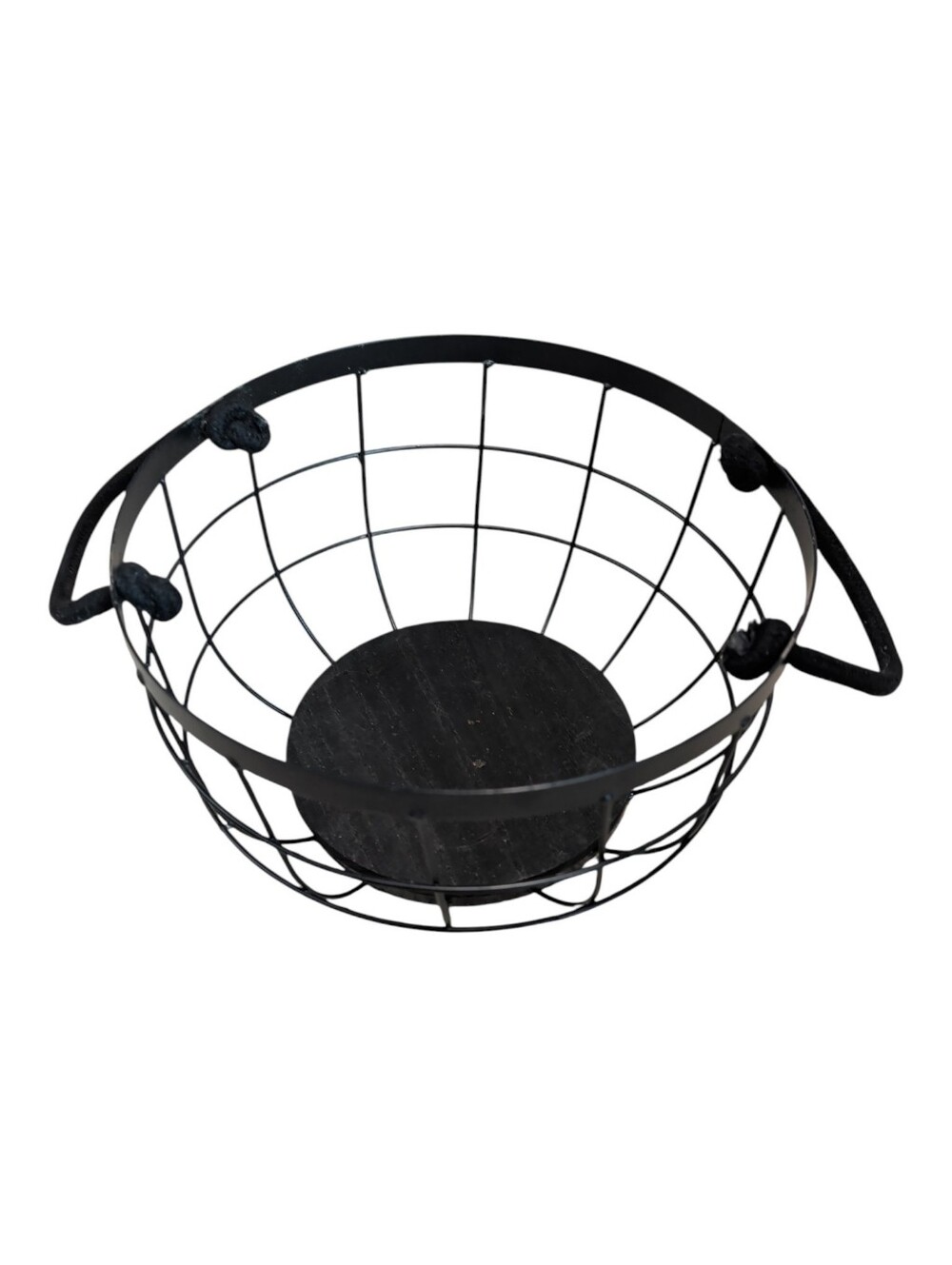 Black Wire Round Basket with Rope Handles - Picture 2 of 7